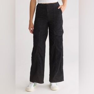 TOPSHOP Corduroy Straight Leg Cargo Pants, Black